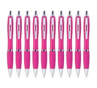 eBuyGB Pack of 10 Ballpoint Pens Blue Ink Retractable Push Button Pen, Fuchsia
