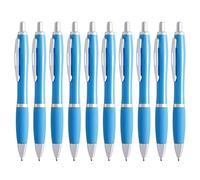 eBuyGB Pack of 10 Ballpoint Pens Blue Ink Retractable Push Button Pen, Light Blue