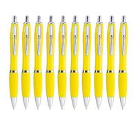 eBuyGB Pack of 10 Ballpoint Pens Blue Ink Retractable Push Button Pen, Yellow