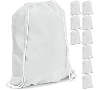 eBuyGB Pack of 10 Plain Polyester Drawstring Backpack, Gym Rucksack, School Sport Bag, PE Kit, Book Bag - Ideal for Printing, Cameo, Heat Transfer Vinyl (White),34 x 42 cm