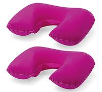 eBuyGB Pack of 2 Inflatable Neck Pillow for Travel, Blow Up Compact Portable Head & Neck Support Cushion - Airplane, Car, Train (Pink)