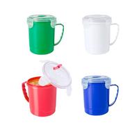 eBuyGB Pack of 4 710ml Microwave Food Containers Soup Mugs with Steam Release Vent Locking Clip Lid BPA Free H 12.5cm x W 11.5cm (Mixed)