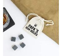 eBuyGB Papa's Rum Rocks with Cotton Drawstring Bag & 4 Soapstone Reusable Ice Cubes, Whiskey Stones for Father's Day, Birthday Gift for Him, Dad