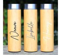 eBuyGB Personalised 500ml Eco Friendly Wooden Stainless Steel Travel Flask, Drinks Bottle with Any Name, Tea Coffee Flask Travel Cup
