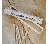 eBuyGB Personalised 6 Colouring Pencil Set with Wood Box and Engraved Ruler, Thank You Teacher Gift, End of Term, End of Year Keepsake - Any Name or Text