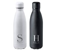 eBuyGB Personalised 790ml Stainless Steel Reusable BPA Free Matt Water Bottle - Custom Name & Initial - Use for School, Gym, Outdoor, Yoga & Sports (White)
