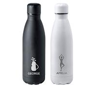 eBuyGB Personalised 790ml Stainless Steel Reusable BPA Free Matt Water Bottle - Icon & Custom Name Bottle - Use for School, Gym, Outdoor, Yoga & Sports (White)