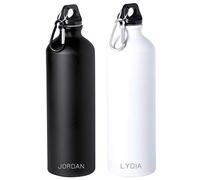 eBuyGB Personalised 800ml Stainless Steel Reusable BPA Free Matt Water Bottle with Carabiner Clip - Custom Name Engraved - Use for School, Gym, Outdoor, Yoga & Sports (White)