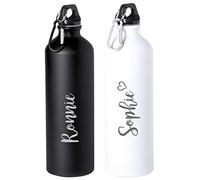 eBuyGB Personalised 800ml Stainless Steel Water Bottle Reusable BPA Free Matt Mrs Hinch Inspired Bottle with Carabiner Clip - Laser Engraved Custom Name (Black)