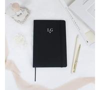 eBuyGB Personalised A5 Hardback Notebook, Travel Journal with Initials & Heart, 96 Lined Pages, To Do List Diary (Black)
