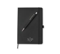 eBuyGB Personalised A5 Journal Notebook & Pen with Initials, University Notes Book, Delegate Note Pad, Employee Appreciation, Thank You Gift (Black)