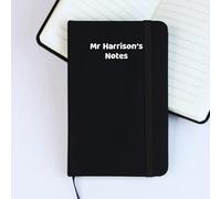 eBuyGB Personalised A6 Lined Hardback Notebook, Black Teacher Notebook with Strap, Notepad, Planner, Exercise Book, Stationary Gift for Her/Him