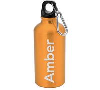 eBuyGB Personalised Any Name Lightweight Reusable Custom Engraved 400ml Aluminium Sports Water Bottle with Screw Cap & Carabiner (Orange)