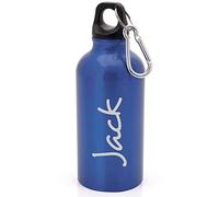 eBuyGB Personalised Any Name Lightweight Reusable Custom Engraved 400ml Aluminium Sports Water Bottle with Screw Cap & Carabiner (Blue - Stylish)
