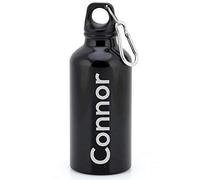 eBuyGB Personalised Any Name Lightweight Reusable Custom Engraved 400ml Aluminium Sports Water Bottle with Screw Cap & Carabiner (Black - Modern)