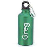 eBuyGB Personalised Any Name Lightweight Reusable Custom Engraved 400ml Aluminium Sports Water Bottle with Screw Cap & Carabiner (Green)