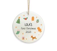 eBuyGB Personalised Baby’s First Christmas Bauble 2025, Custom Ceramic Tree Ornament with Baby Name, New Baby Keepsake Gift, First Christmas Decoration for Baby Girl or Boy