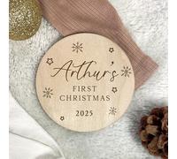 eBuyGB Personalised Baby’s First Christmas Plaque, Baby 1st Xmas Disc, First Christmas Keepsake Gift, Social Media Flat Lay Milestone Photo Prop