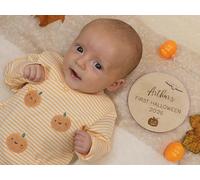 eBuyGB Personalised Baby’s First Halloween Wooden Plaque - Engraved 1st Halloween Name Disc, Photo Prop Card, Flat Lay Decoration (10x10cm)