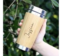 eBuyGB Personalised Bamboo Travel Mug, Insulated 500ml Reusable Drinks Flask, Double Walled Stainless Steel Travel Cup