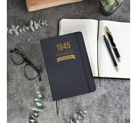 eBuyGB Personalised Black A5 Lined Hardback Notebook, 1945 Year of The Legend Notepad in Gold Vinyl, 80th Milestone Birthday Gift for Him, Eightieth Birthday Gifts for Men, 96 Pages