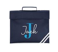 eBuyGB Personalised Book Bag with Name & Initial, Kids Back to School Bag, Unisex Nursery, Primary School Bookbag, Children's Name Music Folder (Navy)