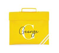 eBuyGB Personalised Book Bag with Name & Initial, Kids Back to School Bag, Unisex Nursery, Primary School Bookbag, Children's Name Music Folder (Yellow)