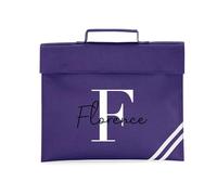 eBuyGB Personalised Book Bag with Name & Initial, Kids Back to School Bag, Unisex Nursery, Primary School Bookbag, Children's Name Music Folder (Purple)