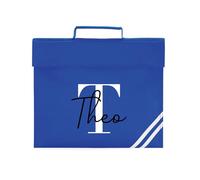 eBuyGB Personalised Book Bag with Name & Initial, Kids Back to School Bag, Unisex Nursery, Primary School Bookbag, Children's Name Music Folder (Blue)