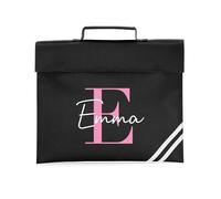 eBuyGB Personalised Book Bag with Name & Initial, Kids Back to School Bag, Unisex Nursery, Primary School Bookbag, Children's Name Music Folder (Black)