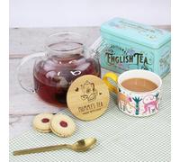 eBuyGB Personalised Borosilicate Glass Tea Pot with Wooden Lid & Strainer, Mummy’s Tea, Made with Love, Mum, Grandma Kitchen Gift, Tea Lover
