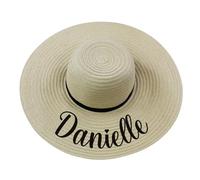 eBuyGB Personalised Bride Hat, Destination Wedding, Mrs Beach Hat with Married Name, Honeymoon Bride, Bachelorette Hat, Wife Sun Hat (Beige)
