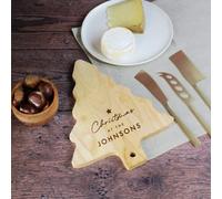 eBuyGB Personalised Christmas at The..Family Name, Christmas Tree Shaped Cheese Board, Wooden Cheese Board, Wood Chopping Board, Xmas Platter