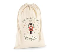 eBuyGB Personalised Christmas Santa Sack, Nutcracker Design, Cotton Gift Bag with Name, Reusable Kids Present Sack, Small Christmas Eve Bag, Eco-Friendly Stocking (40 x 50 cm)