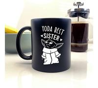 eBuyGB Personalised Coffee Mug, Matt Black Baby Yoda Mug, 350ml Star Wars Themed Tea Cup, Funny Gifts from Sister, Brother (Yoda Best Sister)