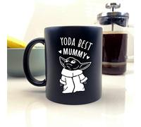 eBuyGB Personalised Coffee Mug, Matt Black Baby Yoda Mug, 350ml Star Wars Themed Tea Cup, Gifts for Mummy from Daughter, Son (Yoda Best Mummy)