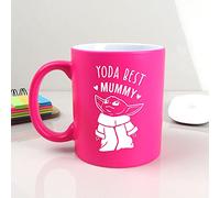 eBuyGB Personalised Coffee Mug, Neon Pink Baby Yoda Mug, 350ml Star Wars Themed Tea Cup, Gifts for Mummy from Daughter, Son (Yoda Best Mummy)