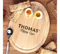 eBuyGB Personalised Dippy Eggs Breakfast Board, Egg & Soldiers, Egg Shaped Serving Board, Dippy Eggs and Toast, Easter, Birthday Gift for Kids, Children