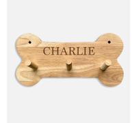 eBuyGB Personalised Dog Lead Holder with 3 Hooks, Custom Wooden Dog Leash Hanger, Bone Shaped Pet Lead Rack, Engraved Dog Name Hook, Gift for Dog Lovers & Owners