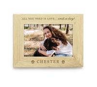 eBuyGB Personalised Dog Name Photo Frame, All You Need Is Love And A Dog, Pet Cat Picture Frame, Dog Photograph Frame, Dog Lover Gift, Cat Lover