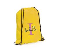 eBuyGB Personalised Drawstring Bag with Initial & Name, Monogrammed Kids Backpack, Gym Rucksack, School Sport Bag, Children's PE Kit (Yellow)