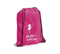 eBuyGB Personalised Drawstring Ballet Bag, Kids Reusabke Nylon Dance Shoes Bag for Girls & Boy - 6 Designs to Choose From (Pink)