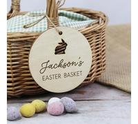 eBuyGB Personalised Easter Basket Tag, Round Easter Basket Tags, Easter Bag Name Tag, Wooden Baby Easter Gift, Kids Easter Favours