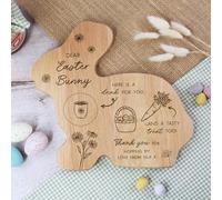 eBuyGB Personalised Easter Bunny Treat Plate, Wooden Rabbit Shaped Board, Dear Easter Bunny Please Stop Here, Treat for Kids, Kids Easter Gift