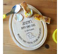 eBuyGB Personalised Egg & Soldiers Dippy Dino Eggs Breakfast Board, Egg Shaped Serving Board, Dippy Eggs and Toast, Easter, Birthday Gift for Kids, Children