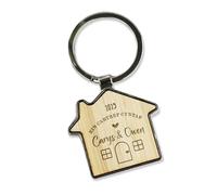 eBuyGB Personalised Ein Cartref Cyntaf Welsh House Keyrings, Our First Home, Couples Wooden Key Chains, Housewarming, New Home Owner, Gift for Couples (One Keyring)