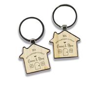 eBuyGB Personalised Ein Cartref Cyntaf Welsh House Keyrings, Our First Home, Couples Wooden Key Chains, Housewarming, New Home Owner, Gift for Couples (Set of 2)