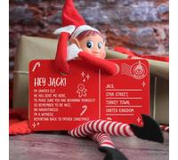 eBuyGB Personalised Elf Arrival Postcard, Red Acrylic Postcard, Children’s Christmas Mail, Elf Letter Xmas Decoration (2 Hole)