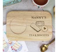 eBuyGB Personalised Engraved Nanny's Tea and Biscuit Serving Board, Gift for Granny, Gran, Nan or Grannie