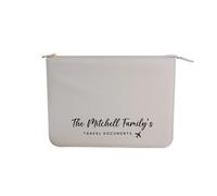 eBuyGB Personalised Family Passport Holder A4 Travel Document Wallet, Faux Leather Travel Folder, Zipped Family Name Passport Organiser, Holiday Travel Pouch for Passports, Boarding Passes (Grey)